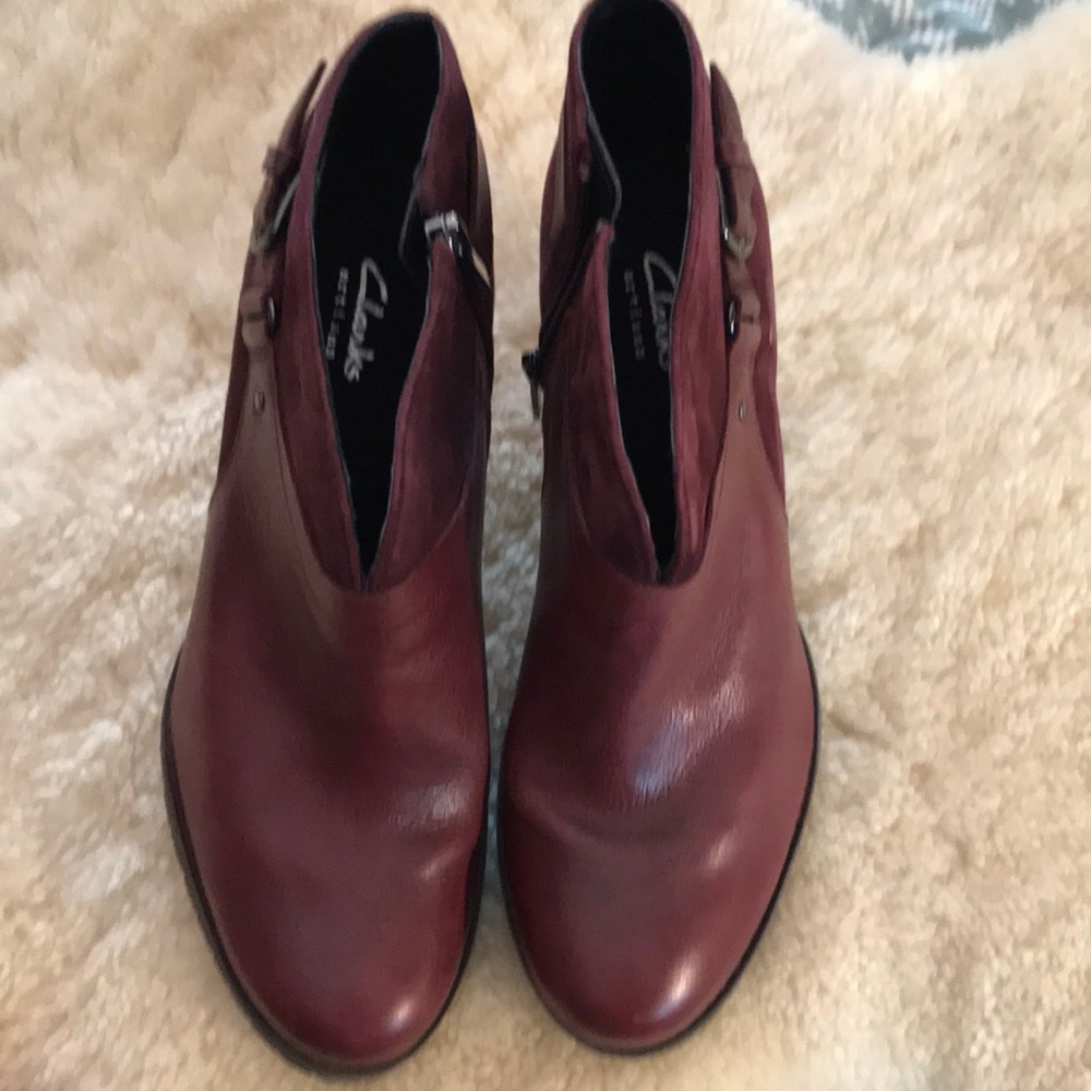 Burgundy Clark’s booties